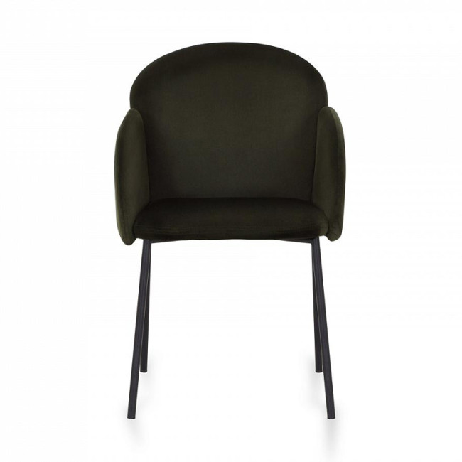 Luxurious dark green velvet dining armchair with stylish metal legs