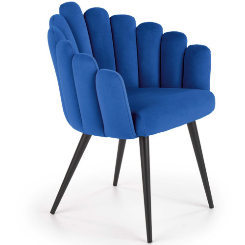 Luxury leisure blue velvet dining chair with armrests