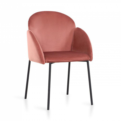 Luxurious pink velvet dining armchair with stylish metal legs