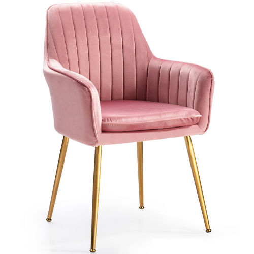 Luxury comfortable pink velvet dining armchair with cushion