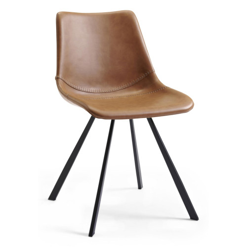Brown Faux Leather Dining Chair with Metal Legs
