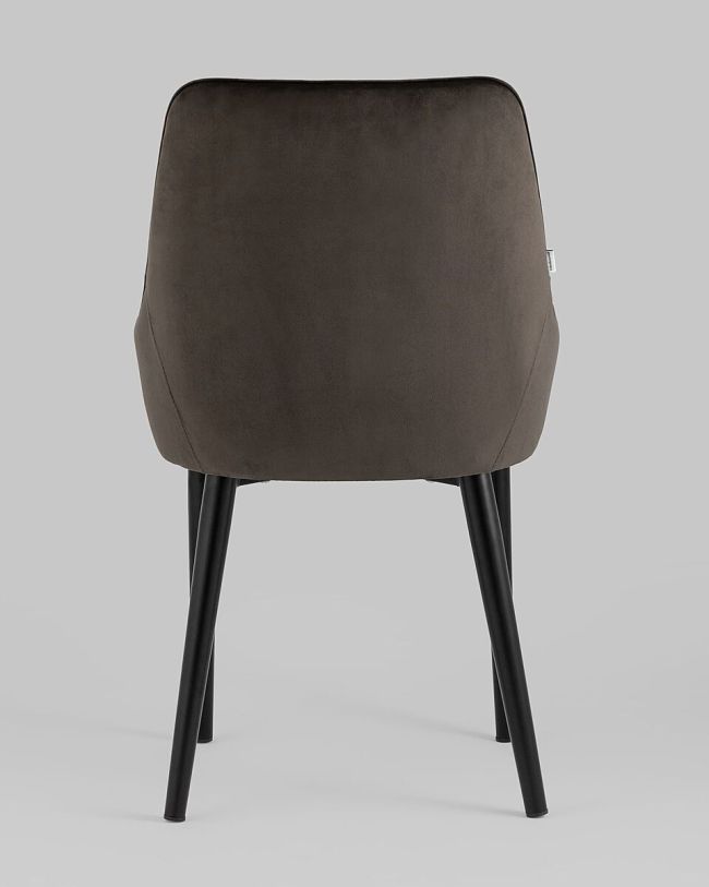 Curved back dark grey velvet dining chair with armrest