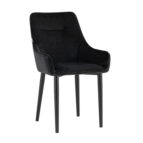Curved back black velvet dining chair with armrest