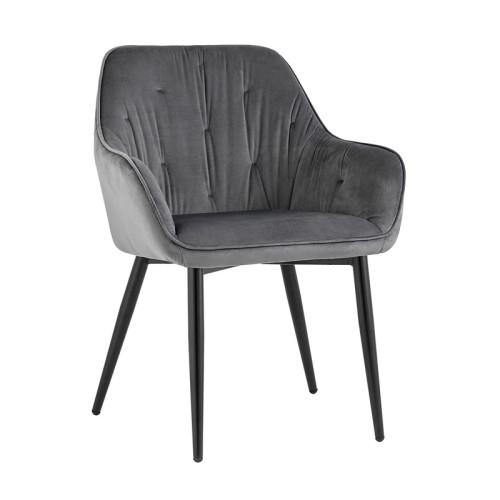 Luxurious and stylish dark grey Tufted Velvet Dining Armchair with Metal Legs