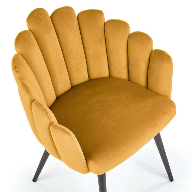Luxury leisure yellow velvet dining chair with armrests