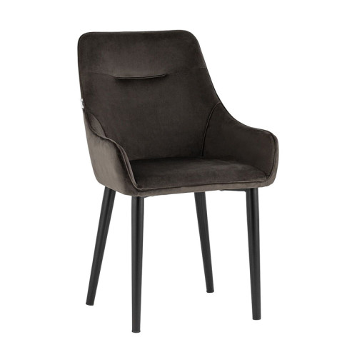 Curved back dark grey velvet dining chair with armrest