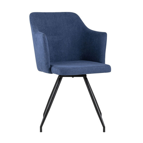 Dark Blue Fabric Dining Armchair with Metal Legs