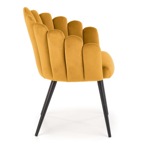 Luxury leisure yellow velvet dining chair with armrests