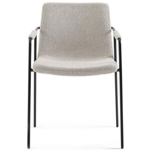 Beige Fabric Dining Chair with Metal Frame and Armrests