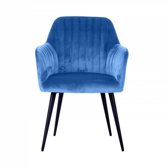 Blue Velvet Dining Armchair with Metal Legs