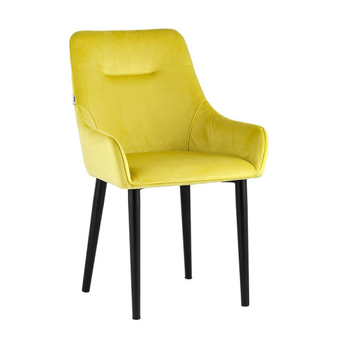 Curved back yellow velvet dining chair with armrest