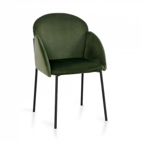 Luxurious dark green velvet dining armchair with stylish metal legs