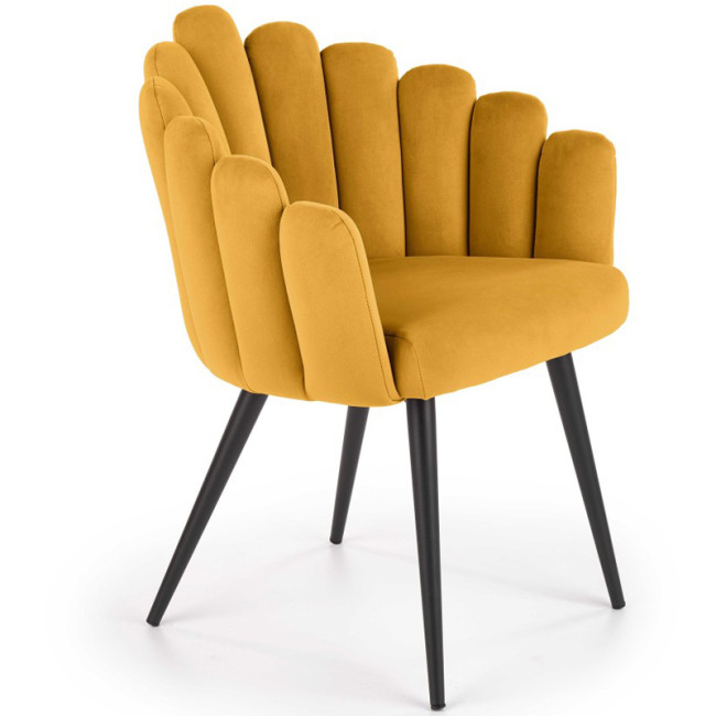 Luxury leisure yellow velvet dining chair with armrests