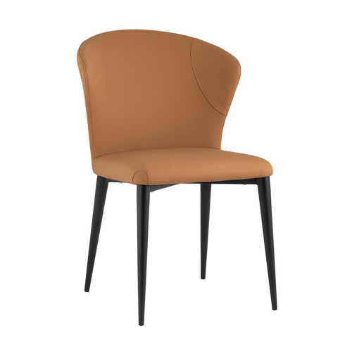 Exquisite brown faux leather dining chair with metal legs and a curved back