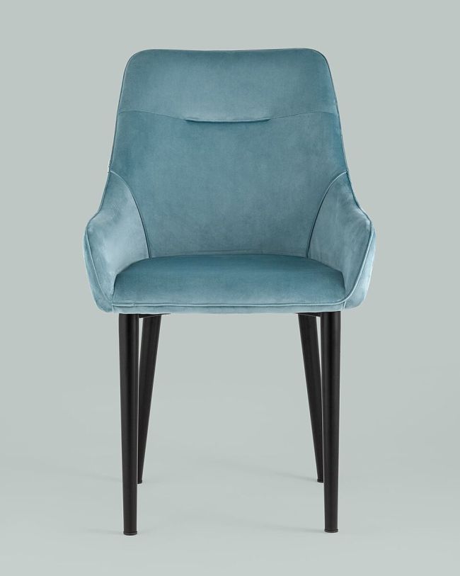 Curved back teal velvet dining chair with armrest