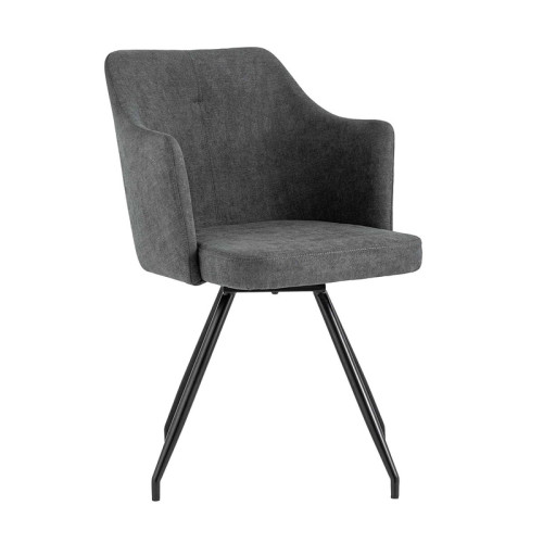 Exquisite dark grey fabric dining armchair with sleek metal legs