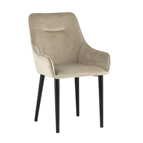 Elegant Beige Velvet Dining Chair with Armrest