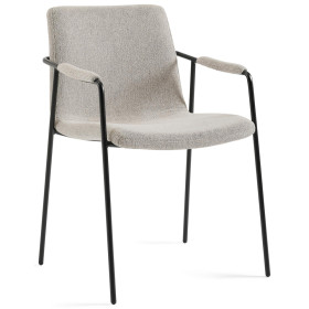 Beige Fabric Dining Chair with Metal Frame and Armrests