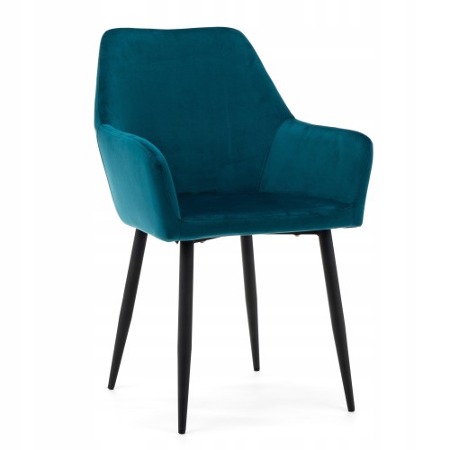 Turquoise Velvet Dining Armchair with Metal Legs