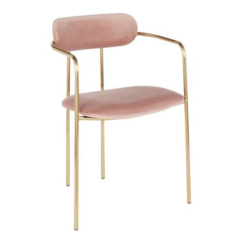 Pink Velvet Dining Armchair with Golden Metal Legs 