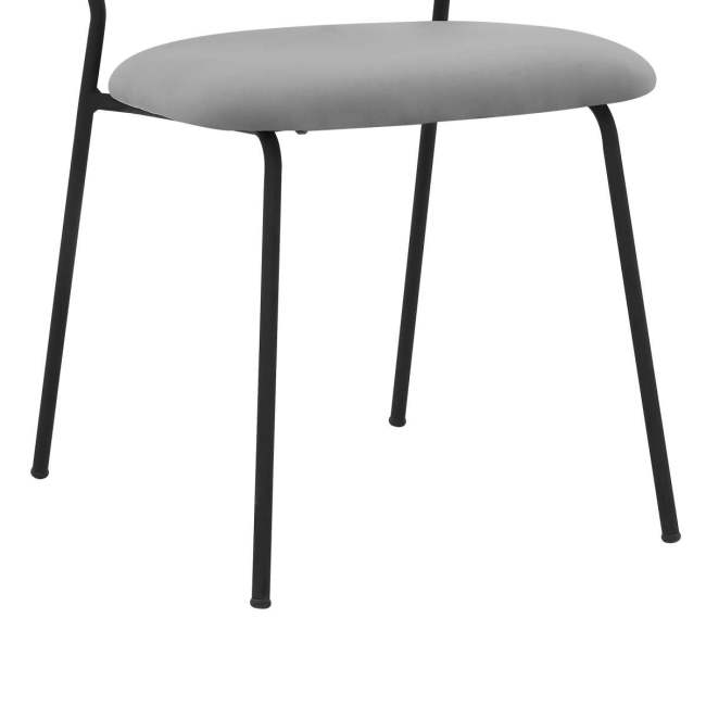 Grey fabric dining chair with metal legs