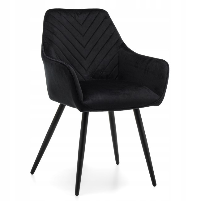 Black Velvet Dining Armchair with Metal Legs