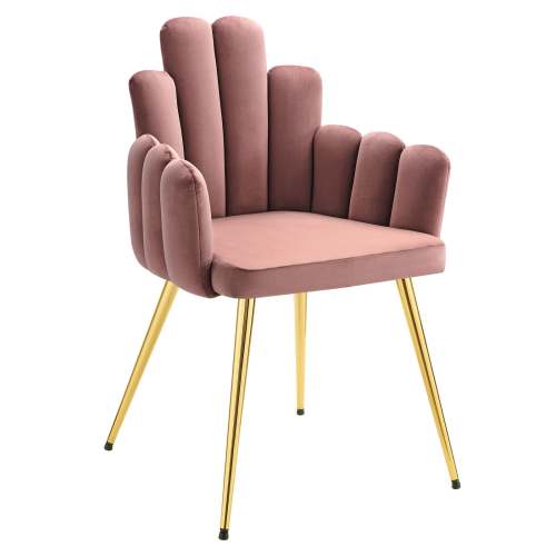 Pink Upholstered Dining Armchair with Golden Metal Legs and Finger Shaped Backrest