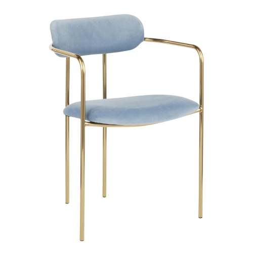 Light blue Velvet Dining Armchair with Golden Metal Legs 