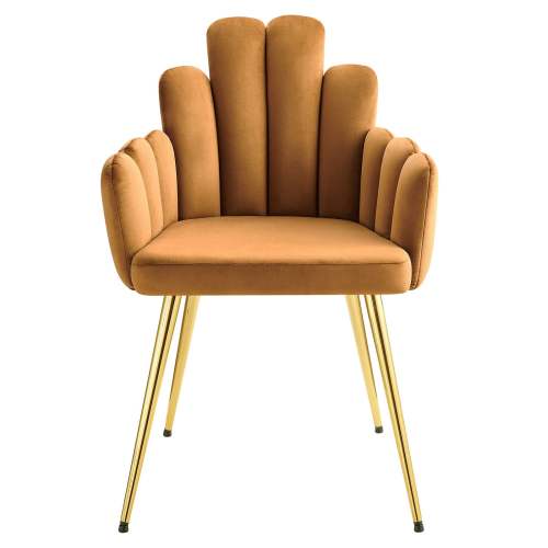 Yellow Upholstered Dining Armchair with Golden Metal Legs and Finger Shaped Backrest