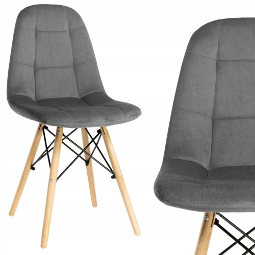 Dark Grey Velvet Dining Chair with Eiffel Wood Legs