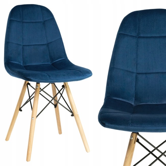 Elegant and luxurious Navy Blue Velvet Dining Chair with Eiffel Wood Legs