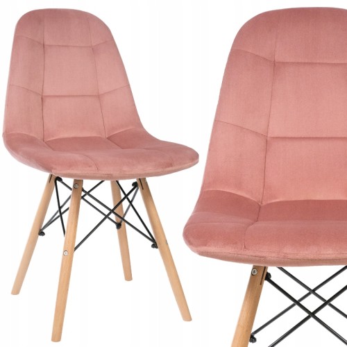 Pink Velvet Dining Chair with Eiffel Wood Legs