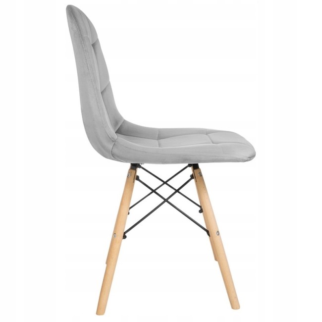 Grey Velvet Dining Chair with Eiffel Wood Legs