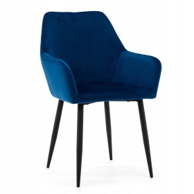 Navy Blue Velvet Dining Armchair with Metal Legs
