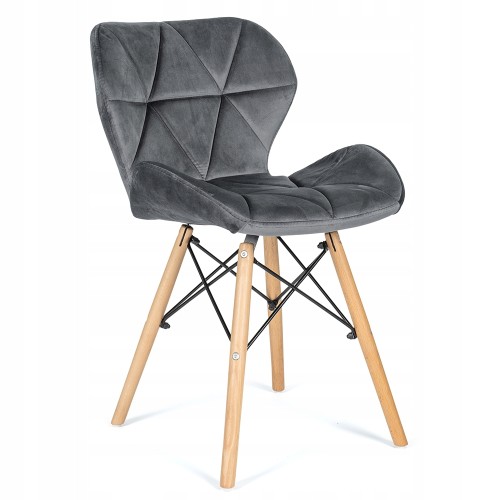 Stylish leisure dark grey tufted velvet dining chair with eiffel wood legs