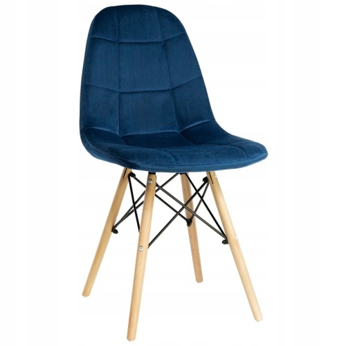 Elegant and luxurious Navy Blue Velvet Dining Chair with Eiffel Wood Legs