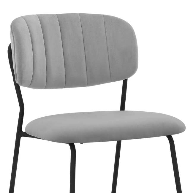 Grey fabric dining chair with metal legs
