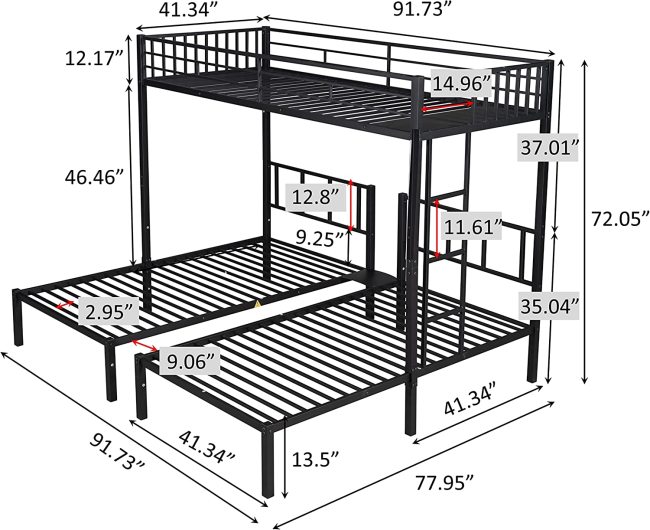 Top sales metal triple bunk bed frames detachable bed frames for kids