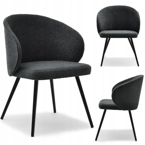  Stylish black boucle upholstery dining armchair with golden metal legs