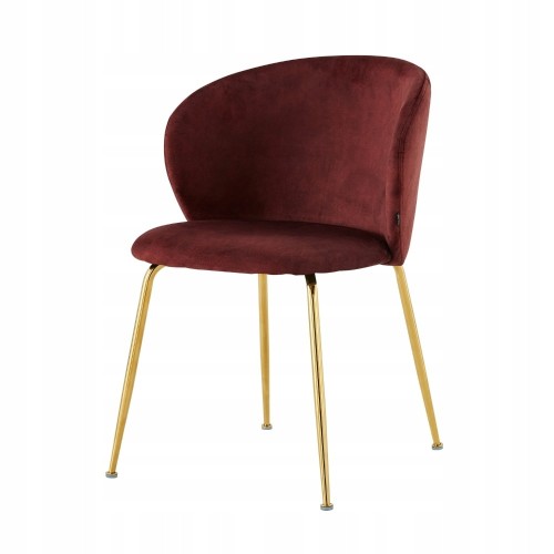 Stylish curved back Burgundy Upholstered Dining Chair with golden metal legs