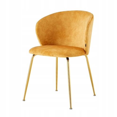 Stylish curved back yellow Upholstered Dining Chair with golden metal legs