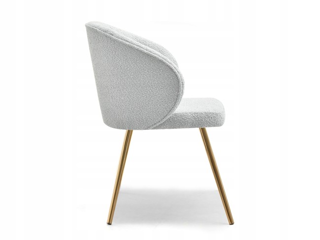  Stylish light grey boucle upholstery dining armchair with golden metal legs