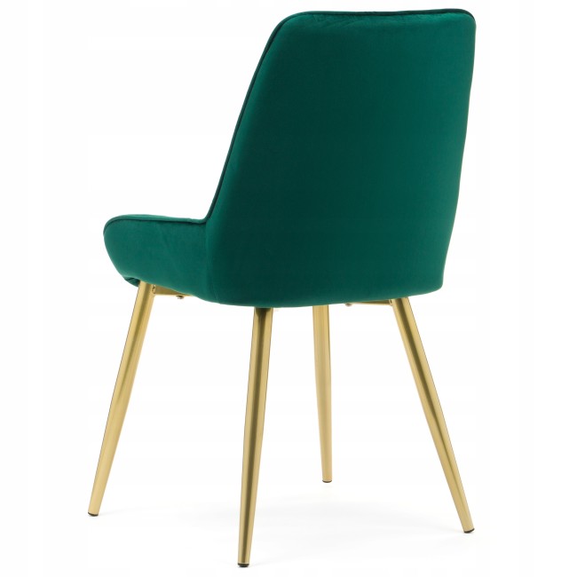 Green Velvet Dining Chair with its vertical backrest and refined golden metal legs