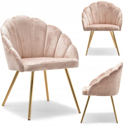 Elegant Light Pink Upholstered Dining Armchair with Golden Metal Legs