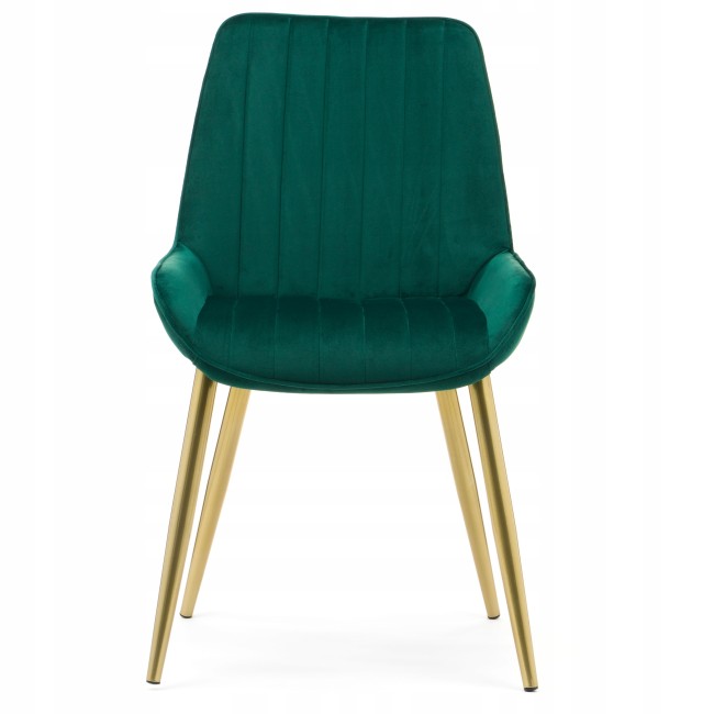 Green Velvet Dining Chair with its vertical backrest and refined golden metal legs