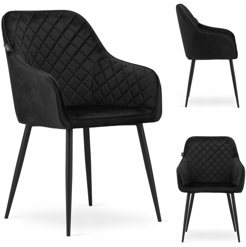 Luxurious black velvet upholstery dining armchair
