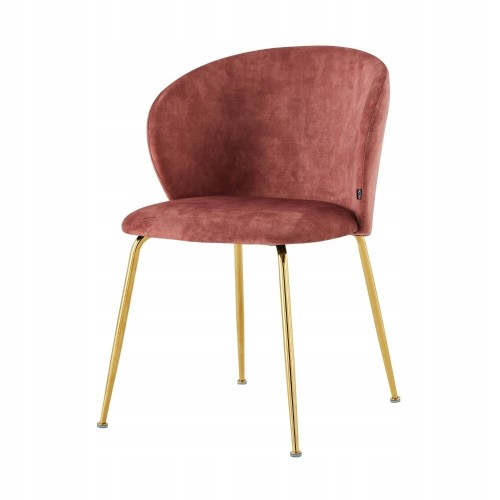 Pink Upholstered Curved Back Dining Chair with Golden Metal Legs