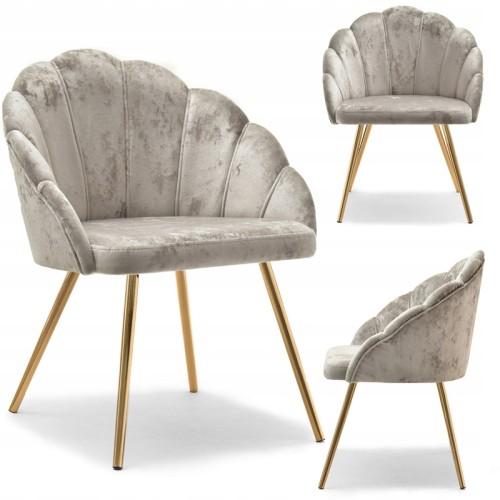 Elegant Grey Upholstered Dining Armchair with Golden Metal Legs