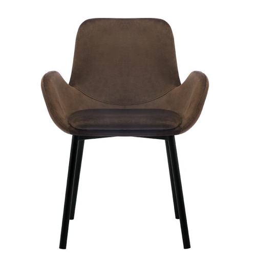 Coffee Color Fabric Armchair with Cushioned Seats and Metal Legs