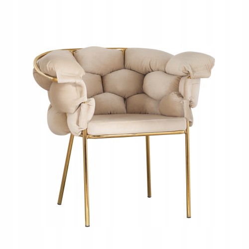 Beige Weave Velvet Armchair with Golden Metal Legs